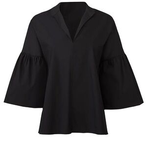 Fuzzi Italian Poplin Black Flutter Top Bell Sleeves Size Large 957